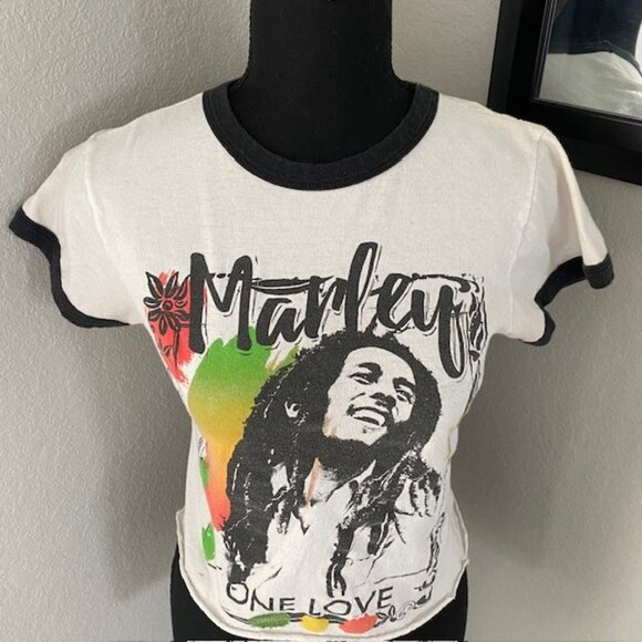 BOB MARLEY One Love Cutoff cropped Ringer Tee T Shirt XS - Picture 7 of 11